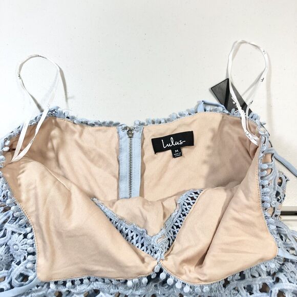 LULUS Dress Womens Beauty and Lace Blue Crochet Lace Mini Zipper Adjustable Sz M - Picture 3 of 10